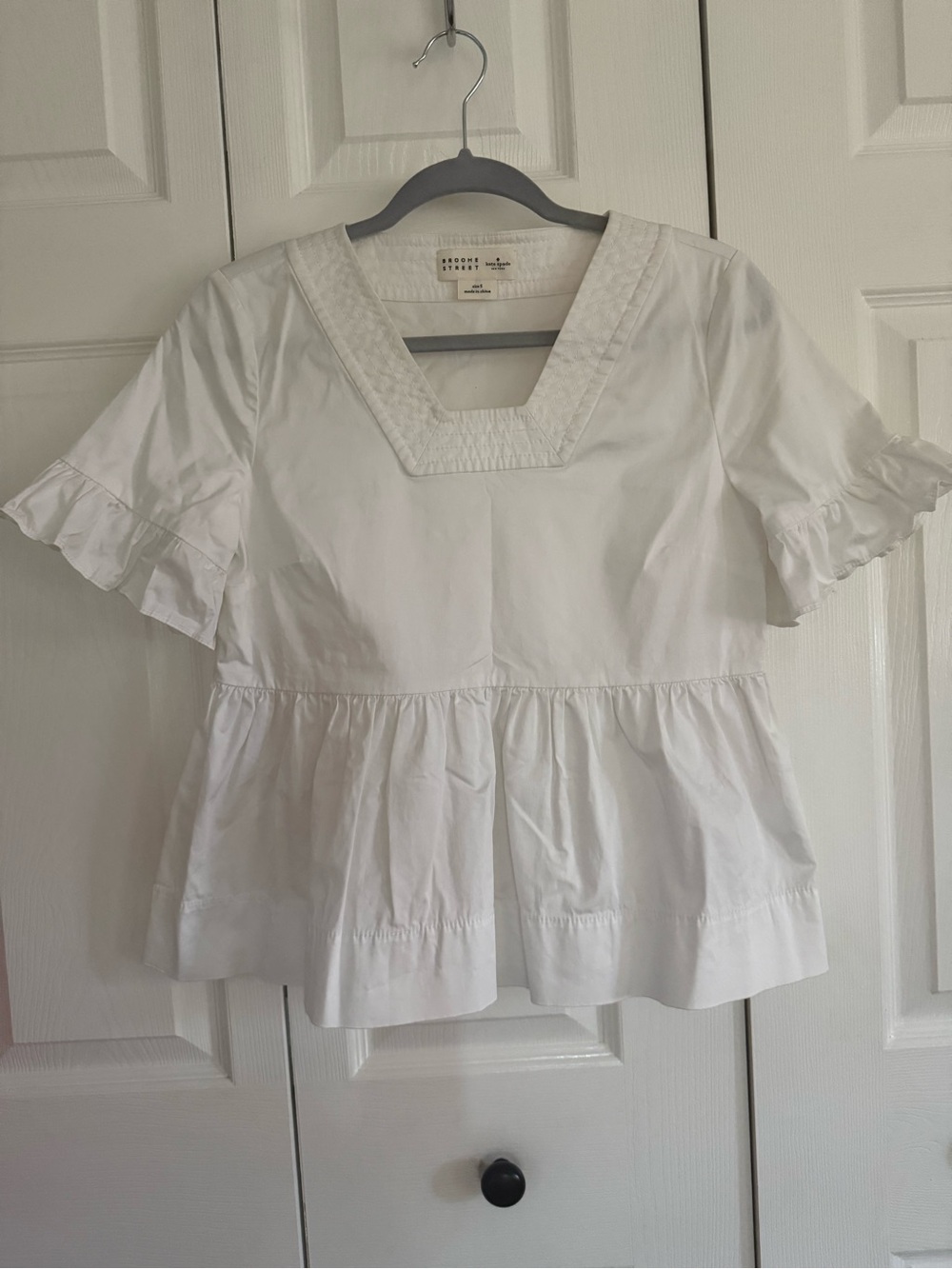 kate spade White Square-Neck Peplum Blouse
